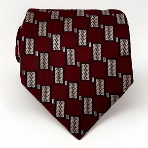 Pierre Cardin Embroidered All Silk Designer Tie Maroon Geometric Retro US-Made